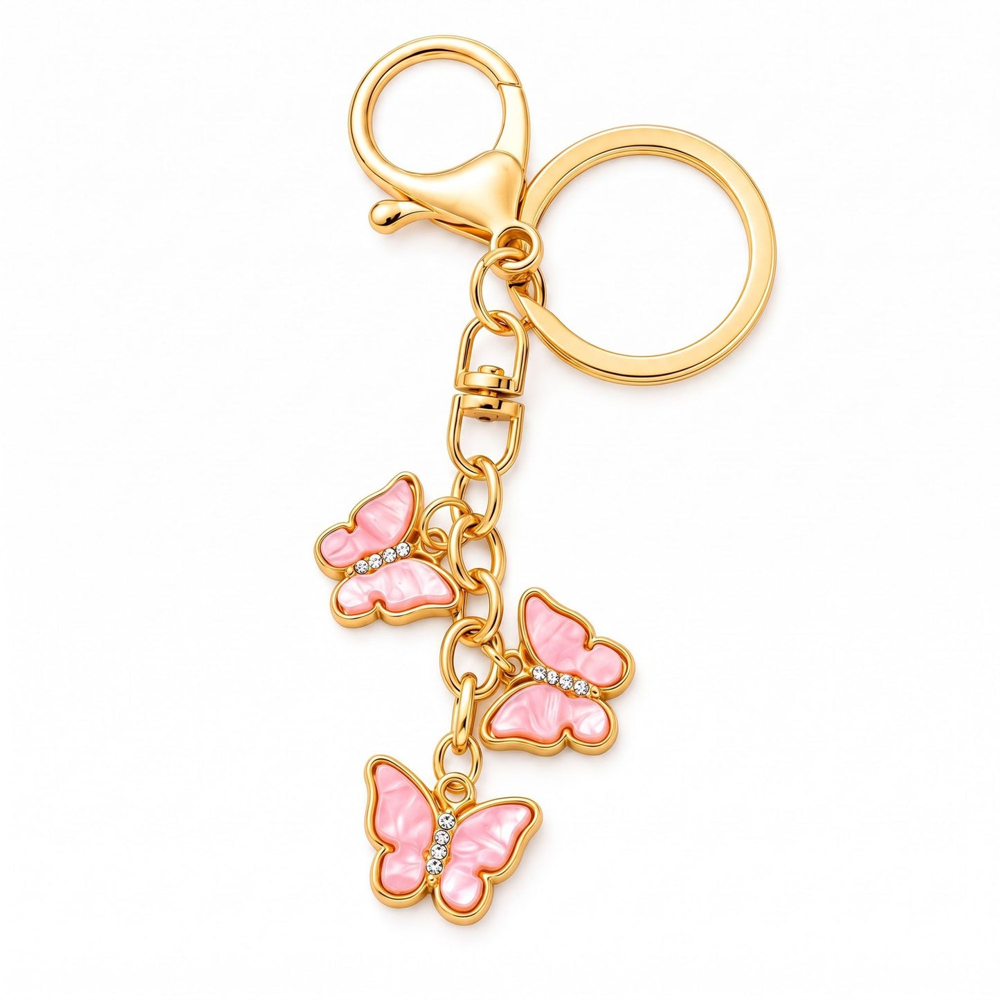 2pc Triple Butterfly Keychain Bag Charm with Lobster Clasp and Key Ring
