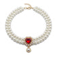 Double Strand Faux Pearl Pet Necklace Heart Gem Pendant Adjustable Collar Jewelry for Cats and Small Dogs