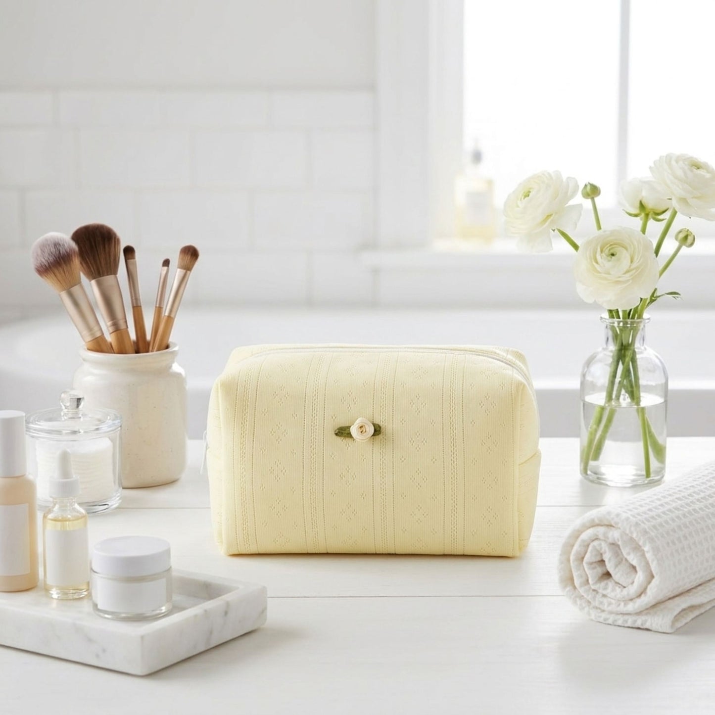 Knit Makeup Bag Large Capacity Cosmetic Pouch Travel Toiletry Organizer