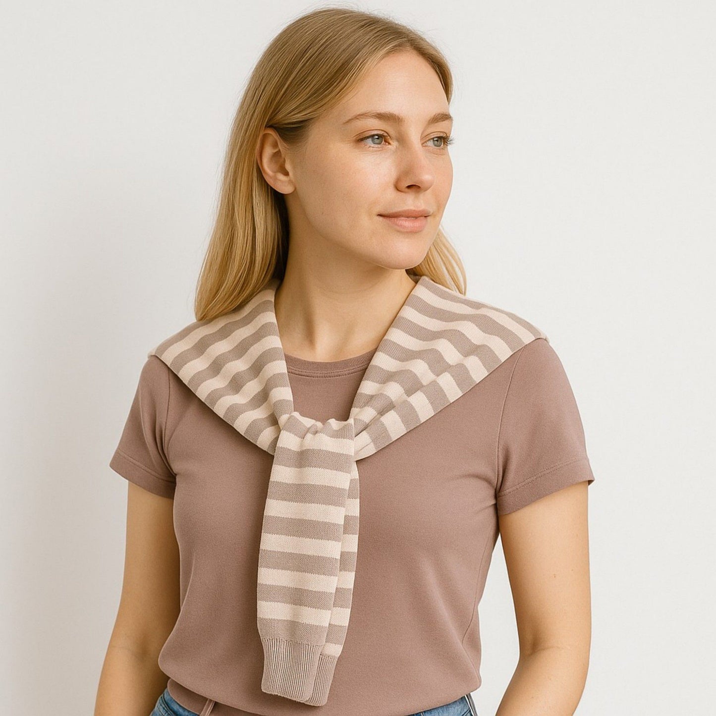 Striped Knit Shoulder Sweater Accessory with Soft Lightweight Fabric 33.5x9.8 inches