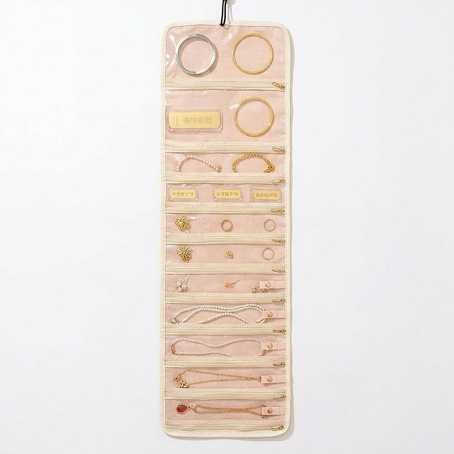 Hanging Travel Jewelry Organizer with Clear Zippered Pockets