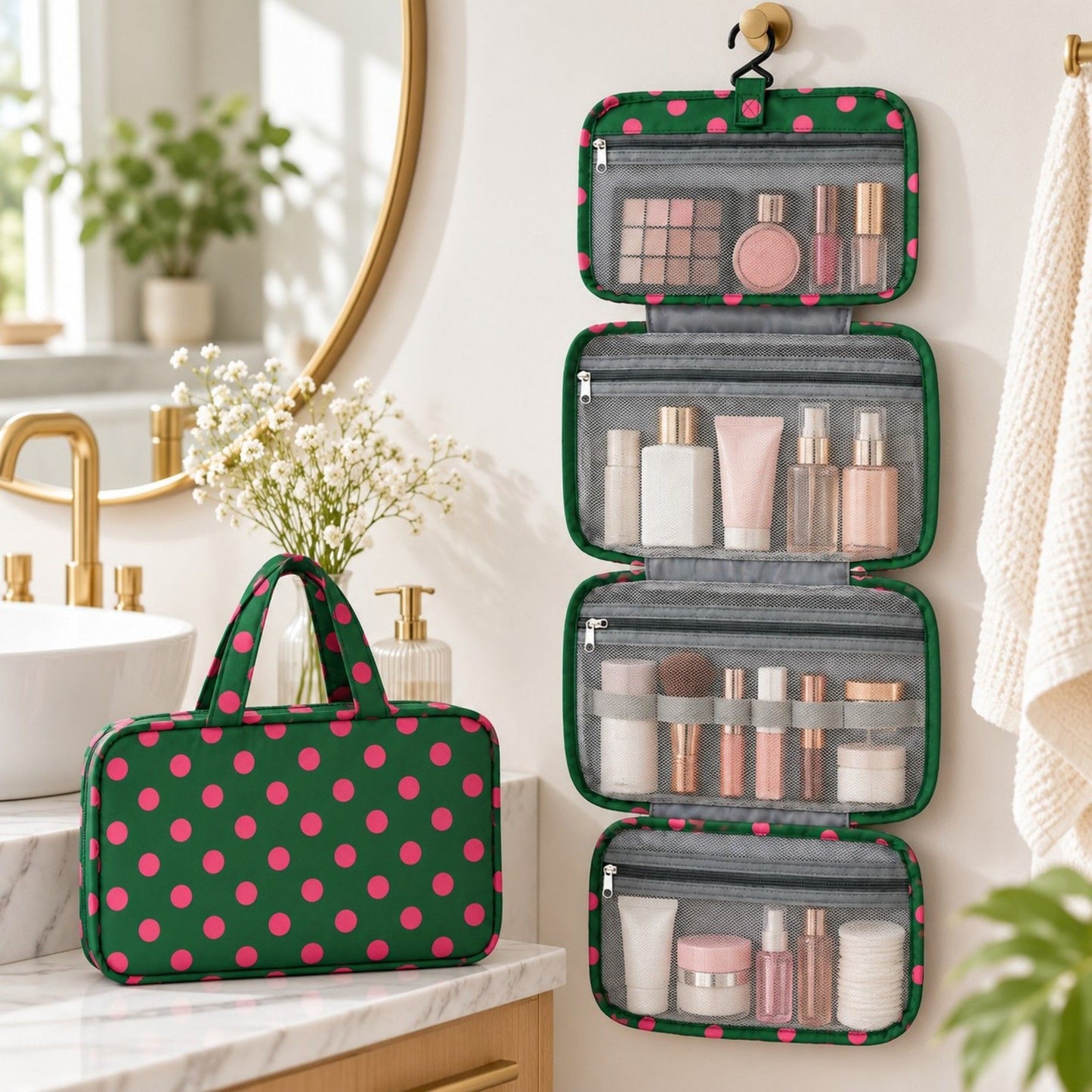 Hanging Toiletry Bag with Hook and Makeup Organizer