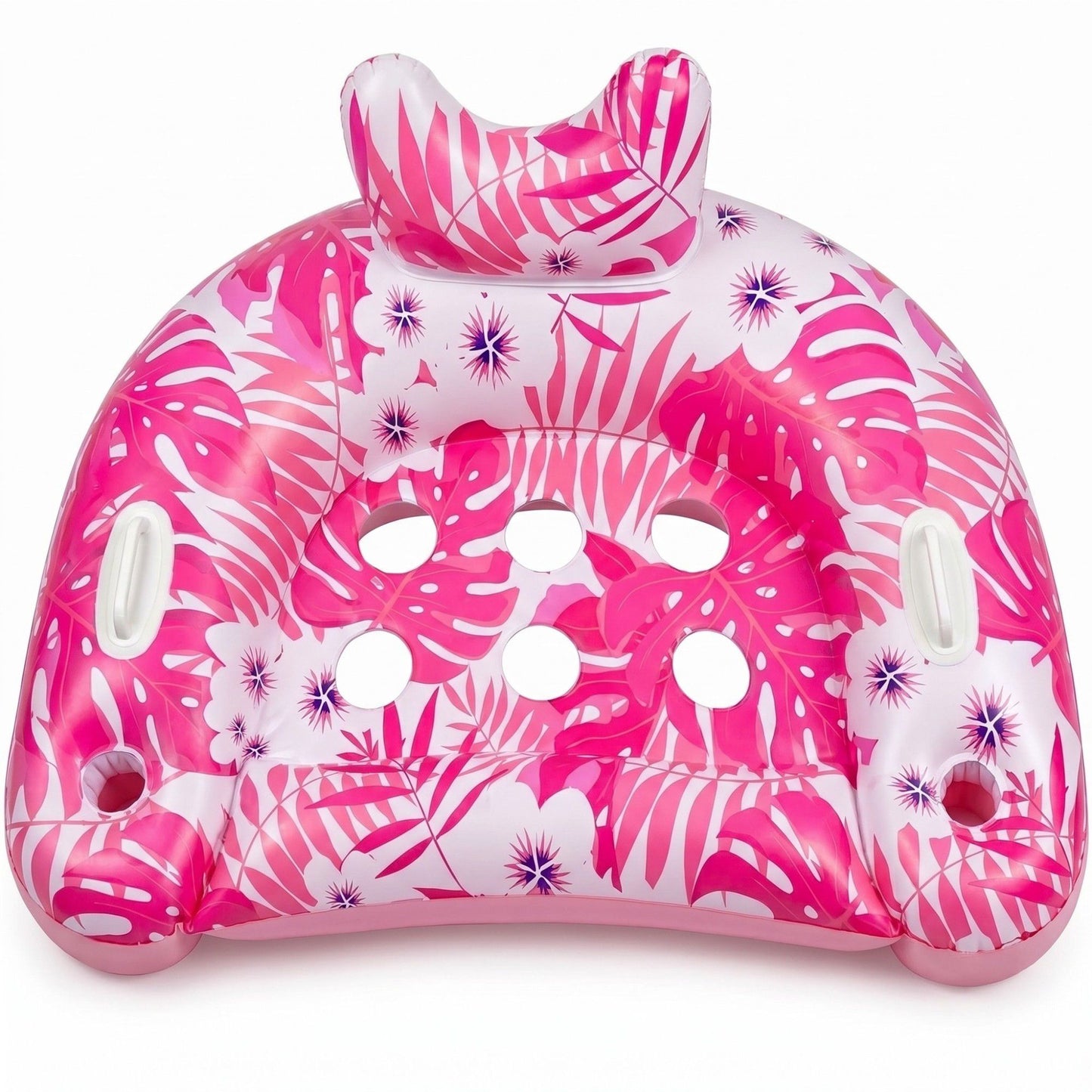 Inflatable Pool Lounger with Tropical Leaf Print and Cup Holders