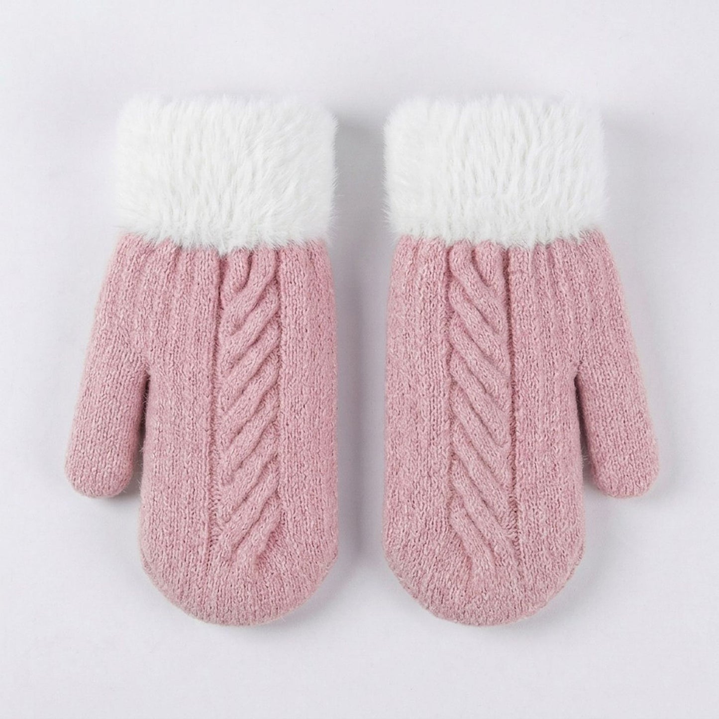 Cable Knit Winter Mittens with Soft Fuzzy Cuffs