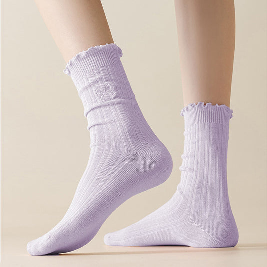 Summer Ribbed Ankle Socks with Bow Embroidery Casual 5Pk