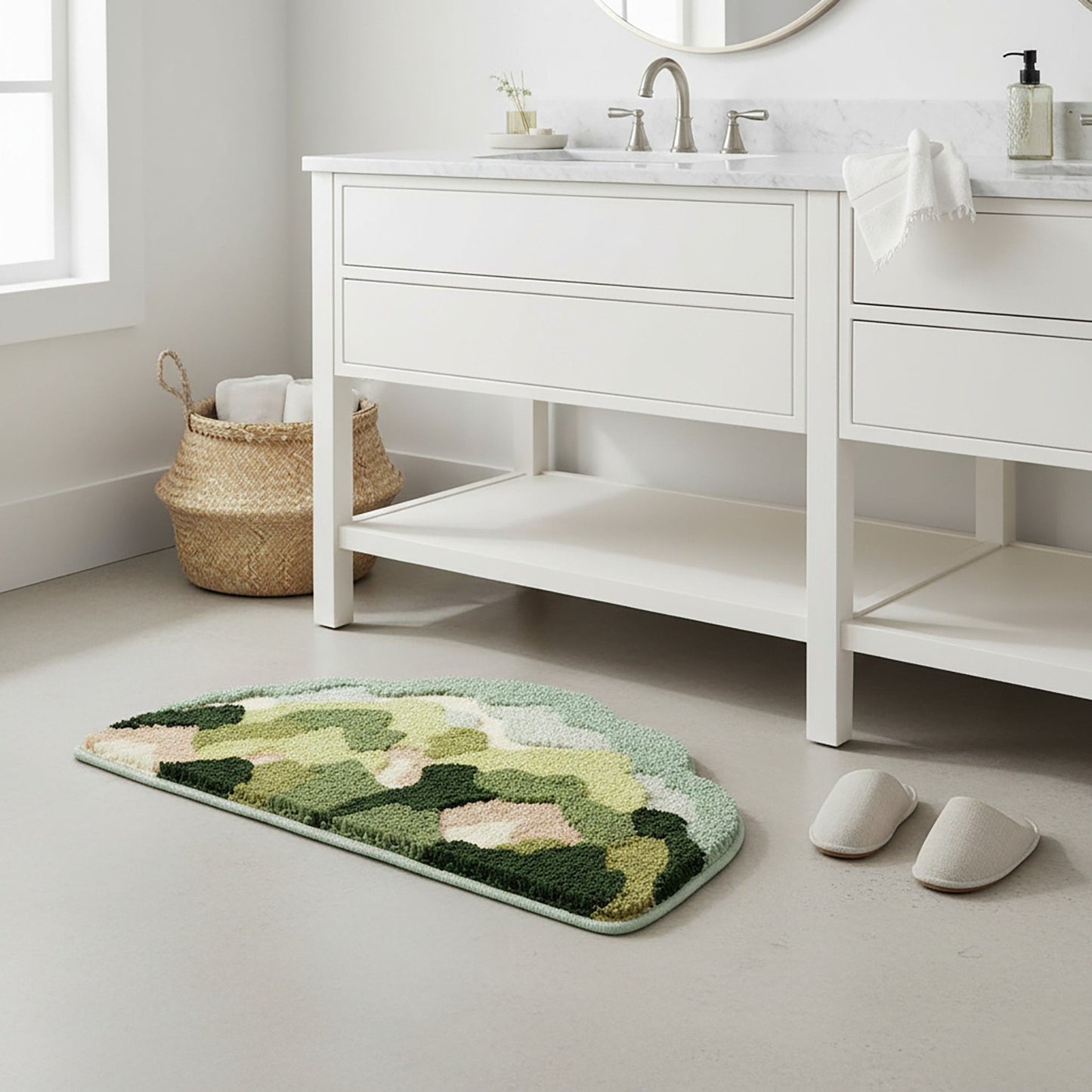 Tufted Floor Mat with Abstract Nature Pattern Non Slip Backing Soft Plush Decorative Indoor Entryway Bathroom Rug