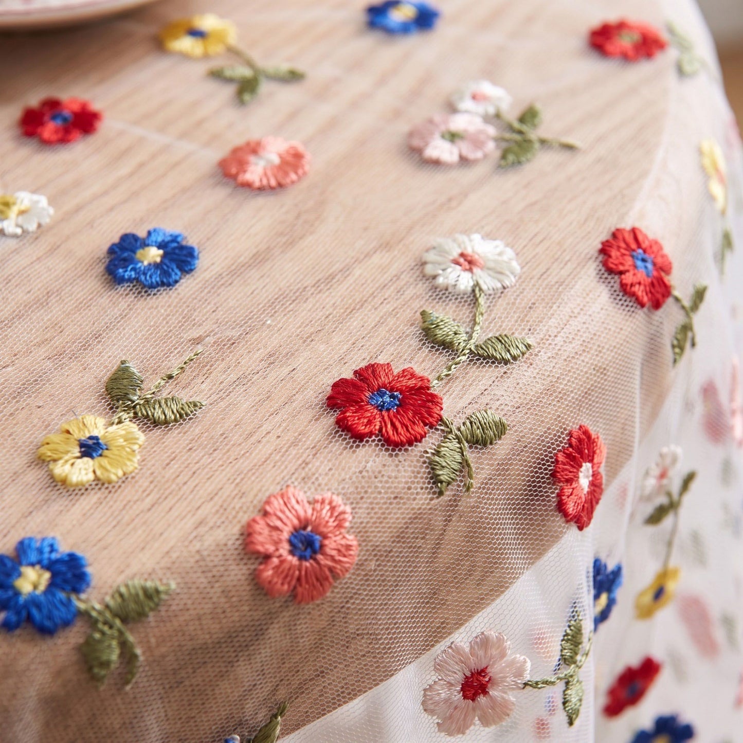 Sheer Floral Embroidered Rectangular Tablecloth 59.1x39.4in