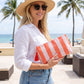 Striped PVC Cosmetic Pouch Makeup Bag with Zip Closure