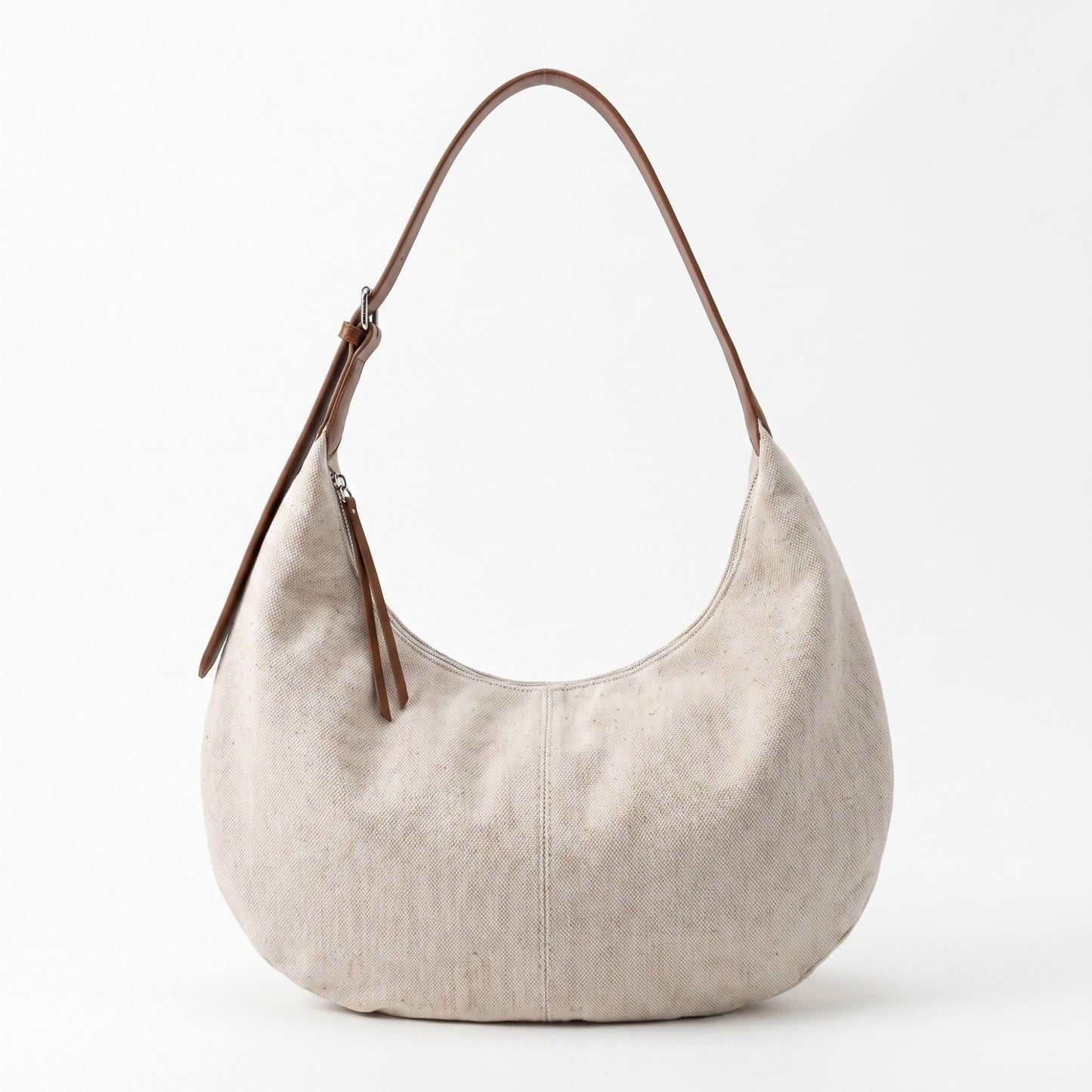 Canvas Crescent Shoulder Bag with Adjustable Faux Leather Strap and Top Zipper 16x10x1.5in