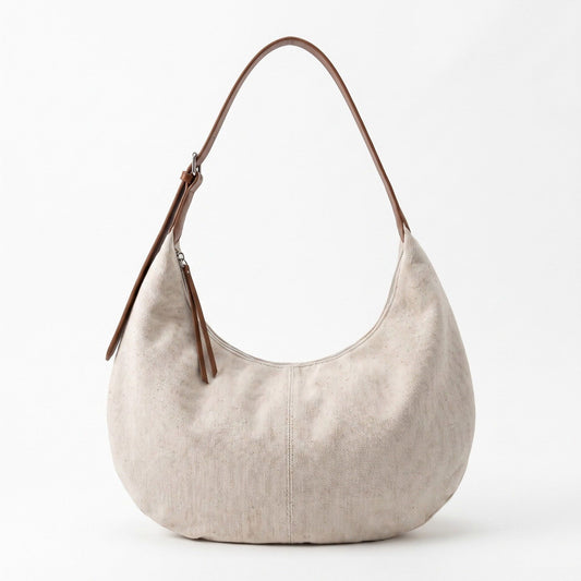 Canvas Crescent Shoulder Bag with Adjustable Faux Leather Strap and Top Zipper 16x10x1.5in