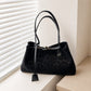 Leopard Print Shoulder Tote Bag with Magnetic Closure Buckle Detail and Tassel