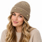Star Stud Ribbed Knit Beanie Cuffed Winter Hat