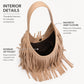 Fringe Shoulder Bag Beige Suede Look Boho Hobo Purse with Long Strap