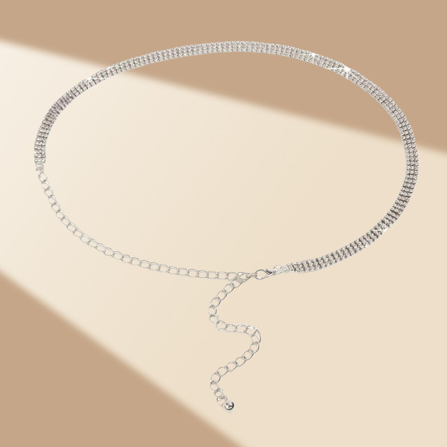 Rhinestone Chain Belt with Adjustable Link Closure and Dangle Accent 45.5x1.2in