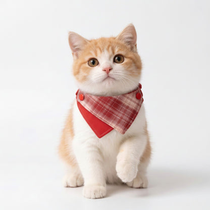 Pet Bandana Collar Soft Adjustable Double Layer Plaid Scarf with Button Closure for Cats and Dogs