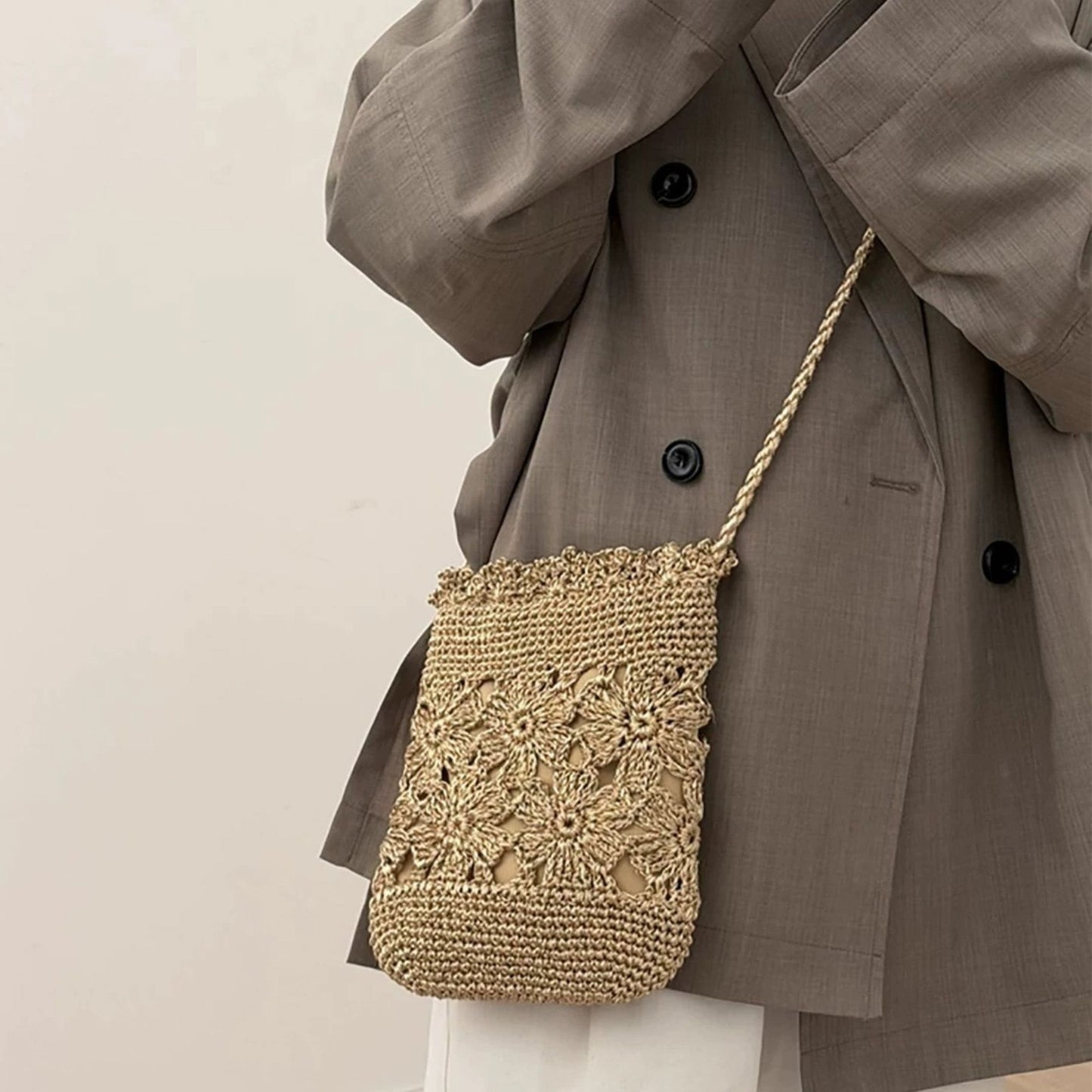 Hand-Crocheted Small Crossbody Bag with Hollow Flower Design for Casual Everyday Wear