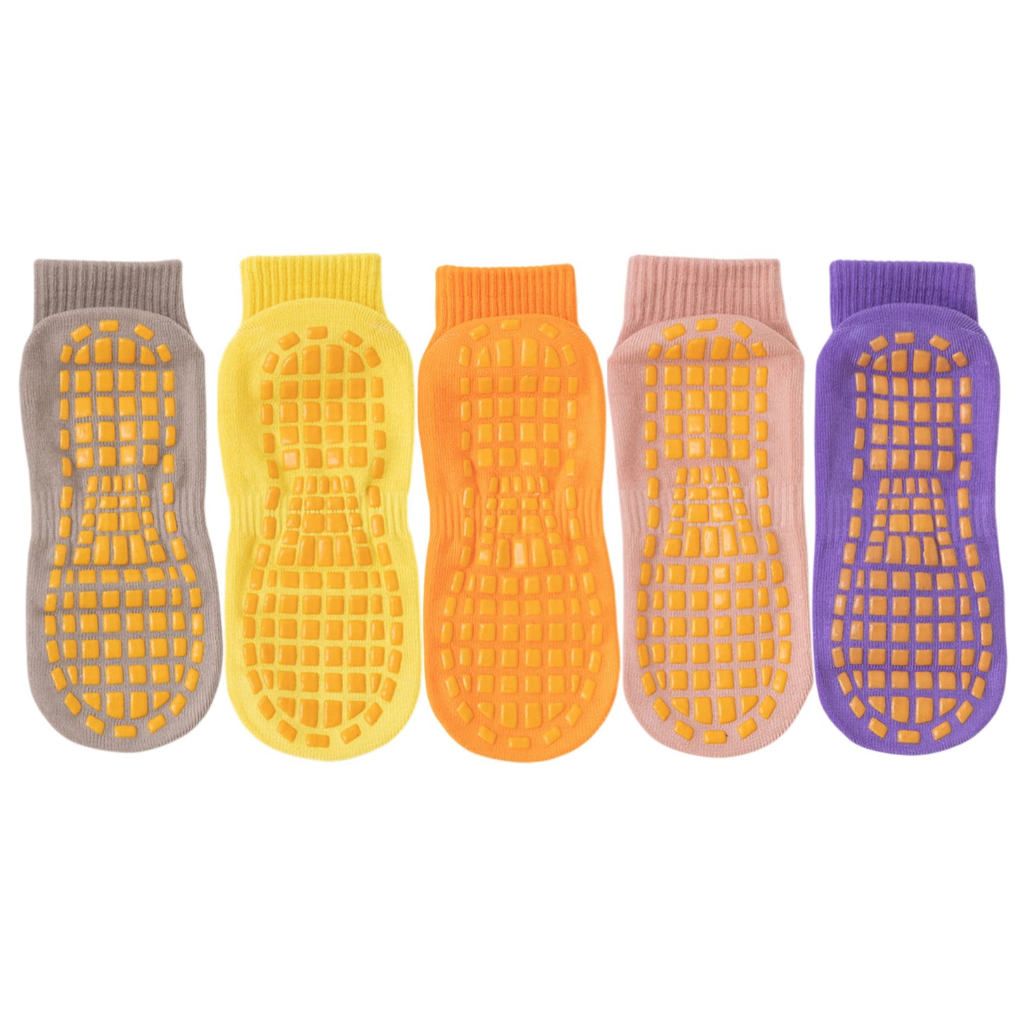 5 Pairs Anti-Slip Grip Socks with PVC Bottom for Stability and Comfort in Multiple Color Options