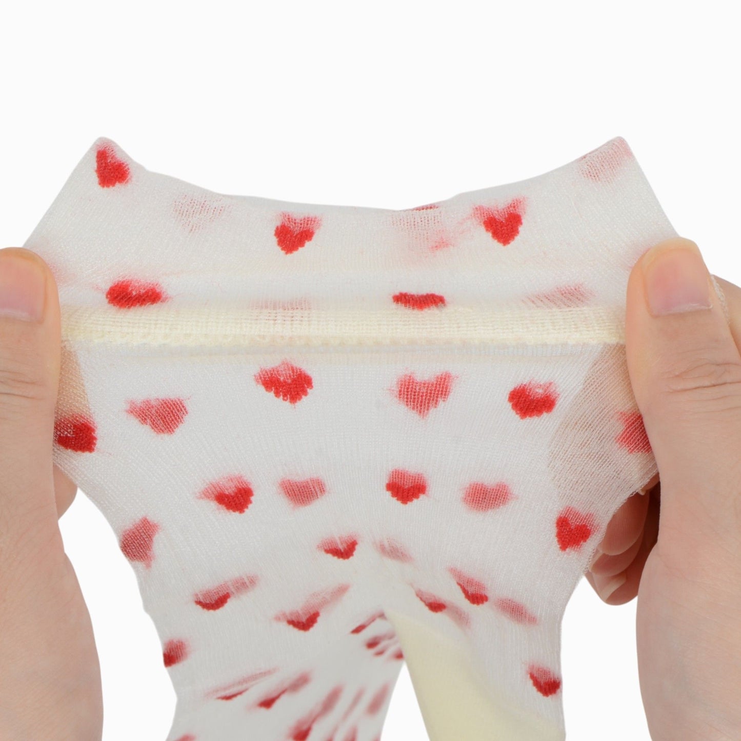 Sheer Crew Socks with Flocked Heart Pattern and Reinforced Toe and Heel 2-Pack