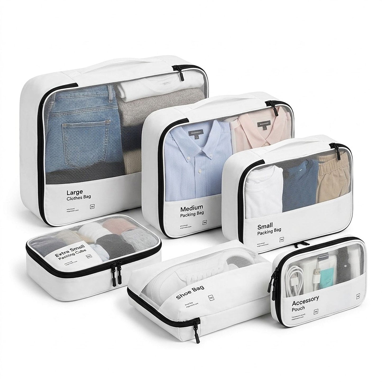 6 Piece Travel Packing Cube Set with Shoe Bag and Laundry Bag