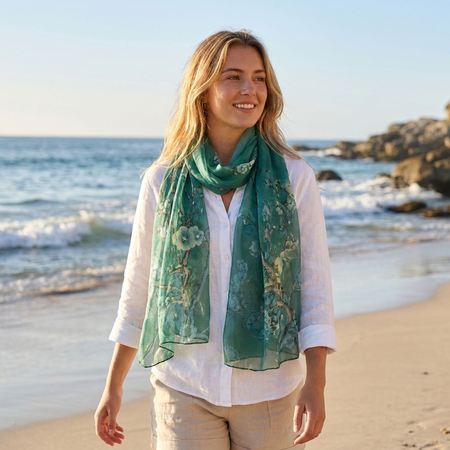 Floral Print Chiffon Scarf Lightweight Sheer Beach Shawl Wrap 63¡Á19.5 Inches
