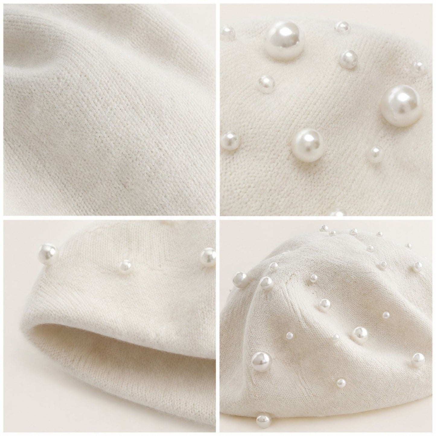 Pearl-Embellished Wool Knit Beret