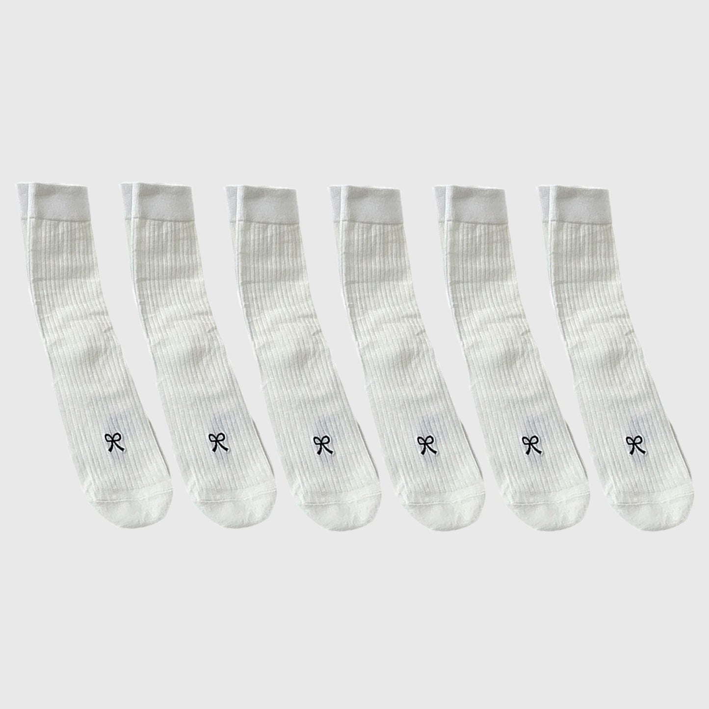 Ribbed Ankle Socks with Bow Embroidery 6Pk