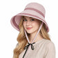 Striped Bucket Sun Hat Wide Brim Adjustable Chin Strap Packable Beach Hat