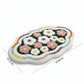 Tufted Floor Mat with Happy Text and Floral Pattern Non Slip Backing Soft Plush Decorative Scalloped Edge Indoor Rug