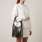 Studded Bucket Shoulder Bag with Glossy Finish Wide Strap Structured Silhouette Fashion Handbag 9.5x8.5x5 in