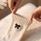3-Pair Bow Embroidered Crew Socks Set, Ribbed Knit Casual Hosiery