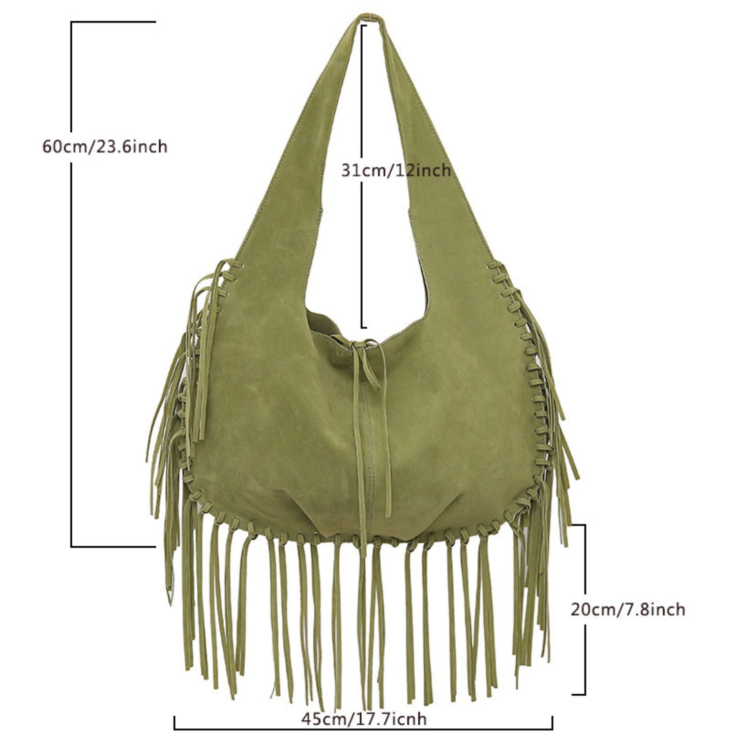 Slouchy Fringe Hobo Shoulder Bag with Tie Closure and Inner Pockets