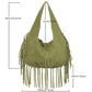 Slouchy Fringe Hobo Shoulder Bag with Tie Closure and Inner Pockets