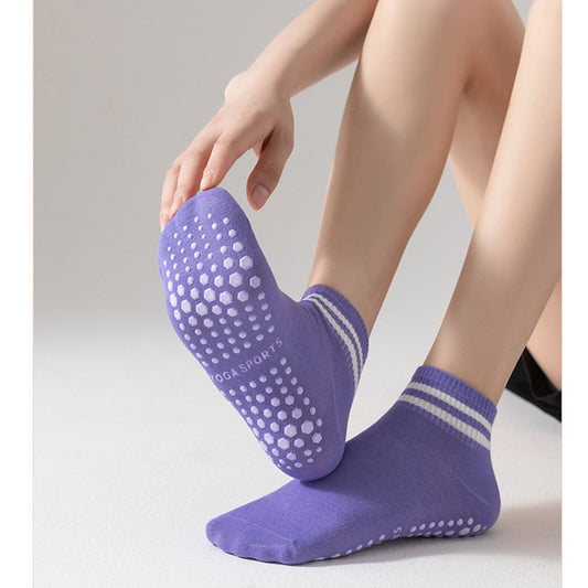 4 Pairs Ankle Grip Yoga Socks Soft Cotton Non-Slip Bottom Striped Cuff
