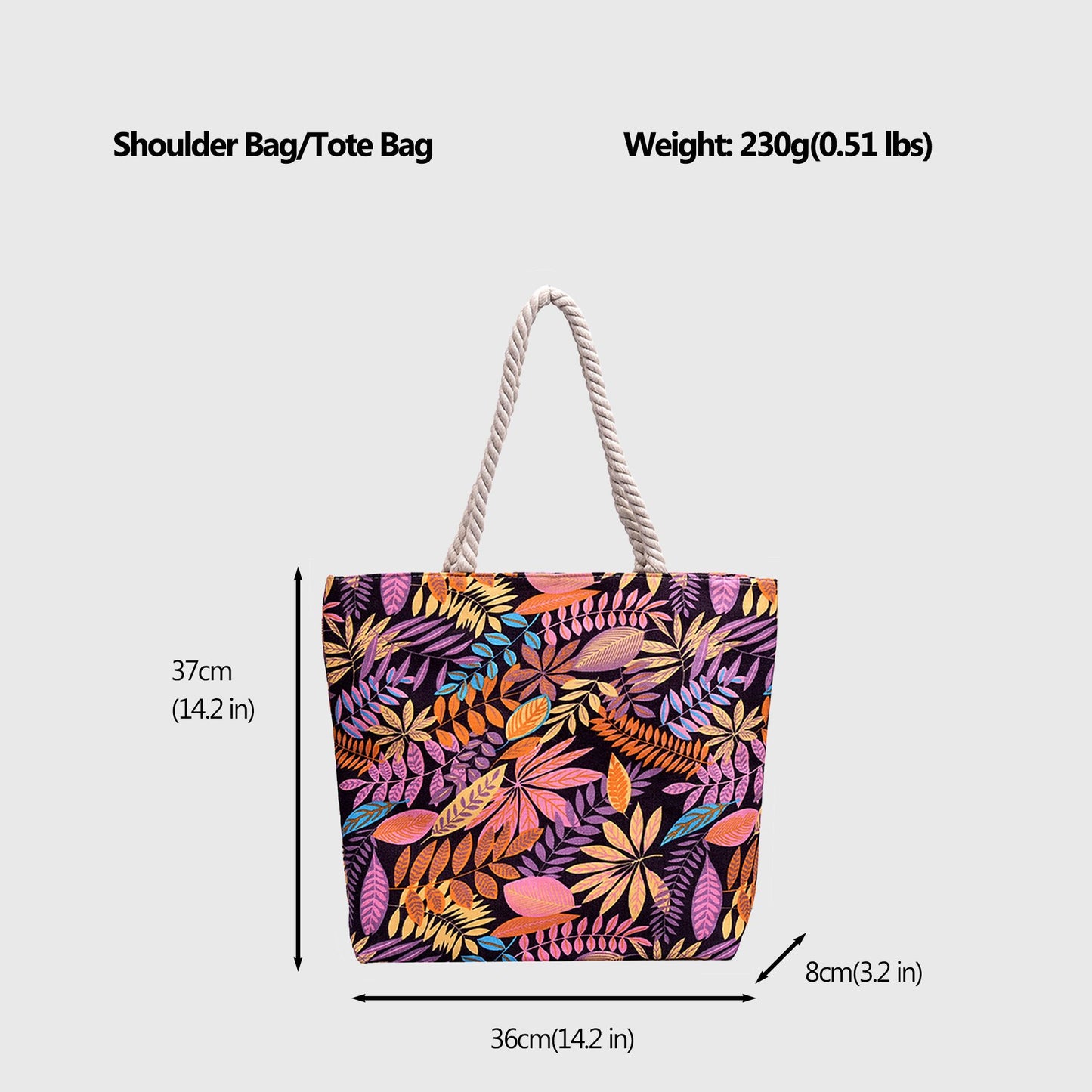 Tropical Leaf Print Canvas Tote Bag - Large Capacity Shoulder Bag