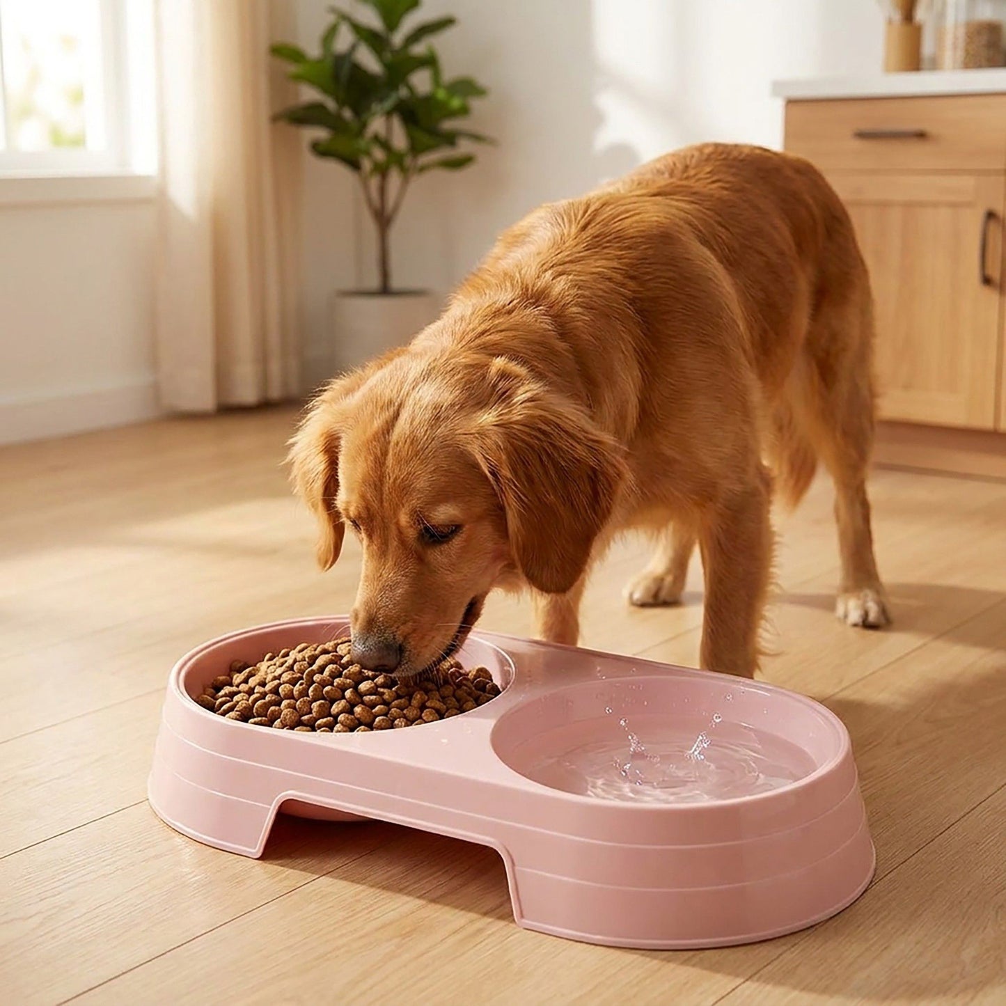 Plastic Double Pet Bowl with Raised Base for Food and Water