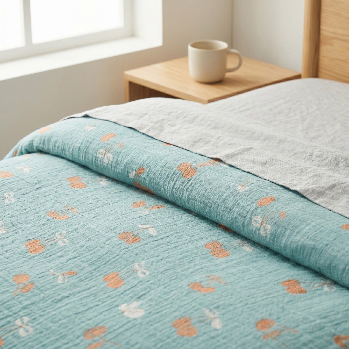 4-Piece Cotton Bedding Set with Cherry Print Duvet Cover and Pillowcases