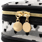 Two-Tier Cosmetic Organizer Bag with Heart Print Mesh Panels Gold Zippers and Carry Handle