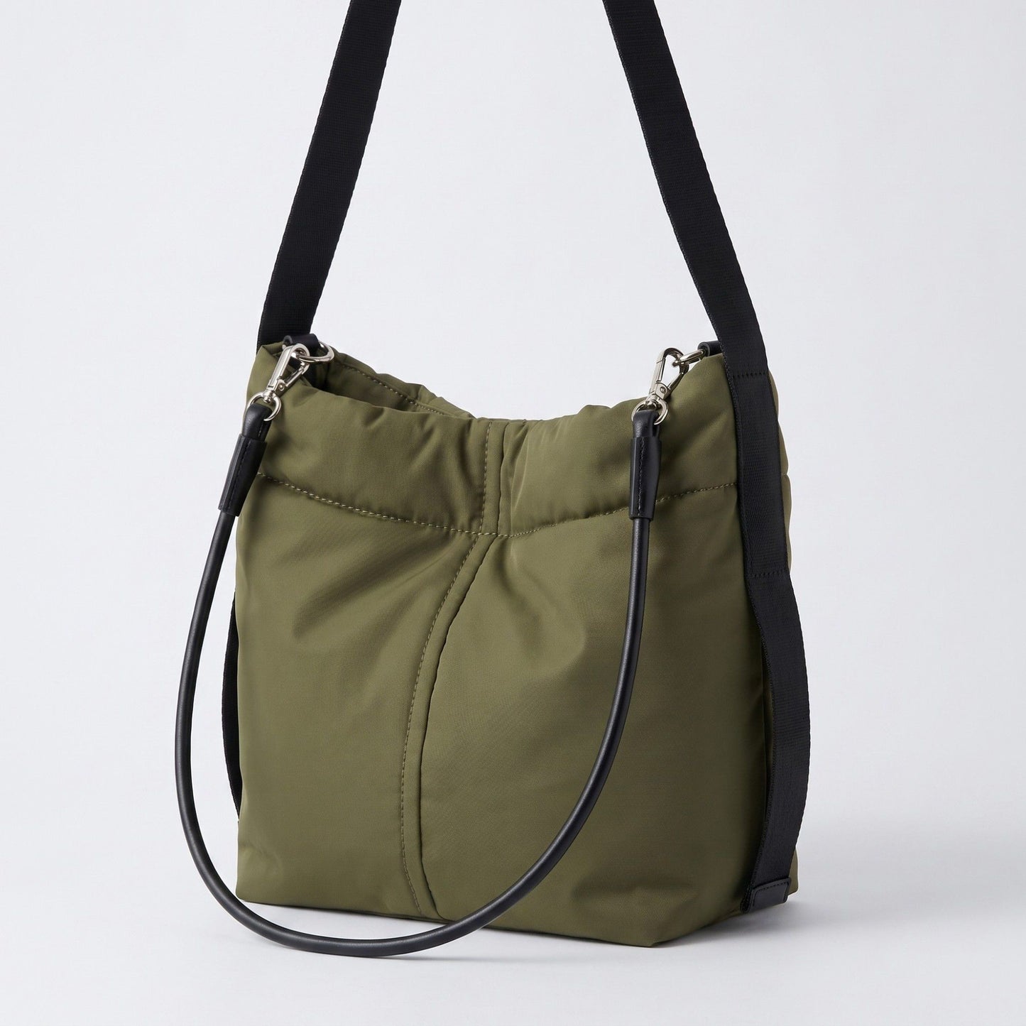 Vertical Seam Padded Hobo Tote Bag with Dual Convertible Straps for Shoulder Crossbody Wear 9.4x8.7x4.7in
