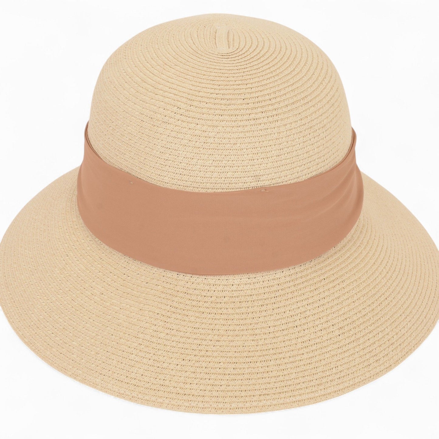 Women's Woven Floppy Sun Hat with Wide Ribbon Knot Detail and Curved Brim