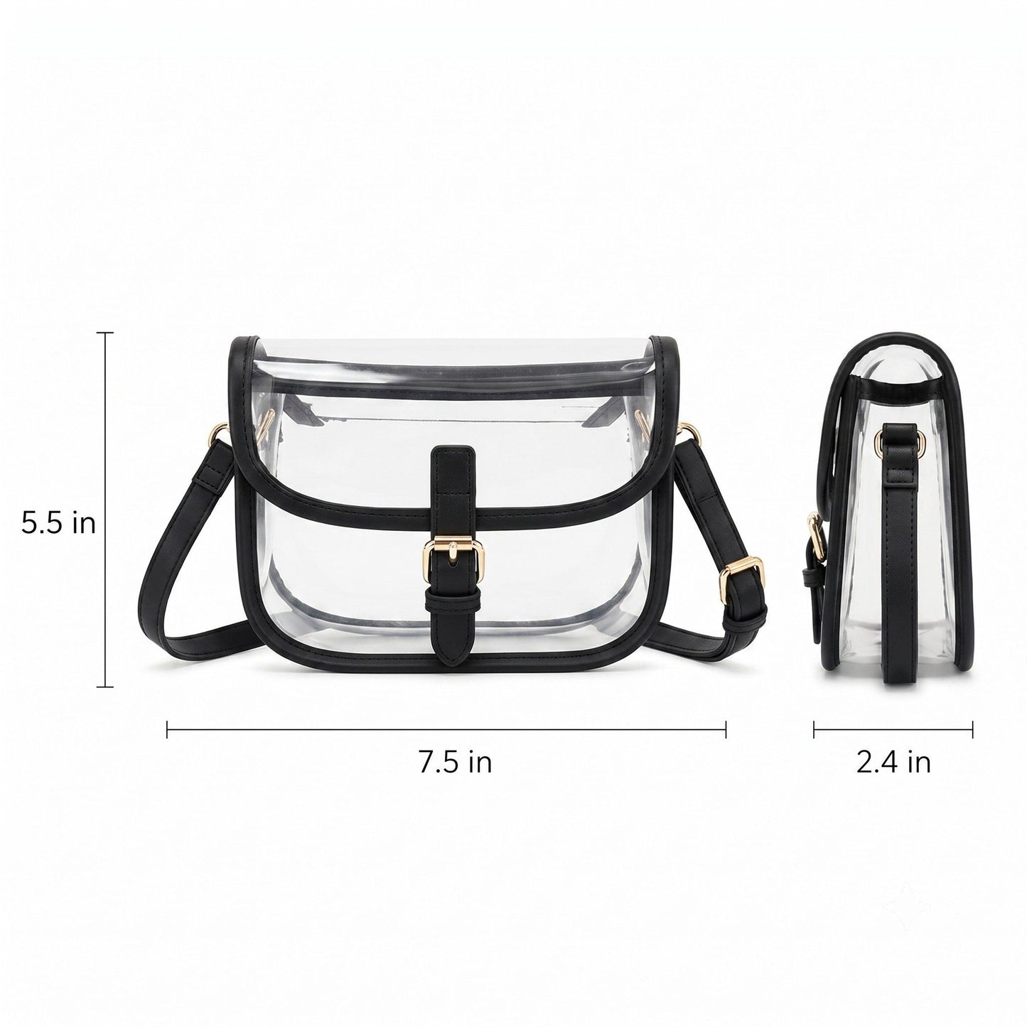 Clear Crossbody Handbag with Adjustable Strap and Buckle Flap Closure