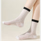 5 Pairs Women's Breathable Lace-Knit Crew Socks with Colored Cuffs Soft Lightweight Anti-Odor for Casual Wear