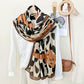 Leopard Print Lightweight Scarf with Bow Accent Stripes and Sheer Draped Fabric for Effortless Everyday Style 33.5x71in