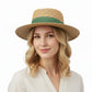 Straw Boater Hat Flat Top Wide Brim Summer Beach Sun Hat Lightweight