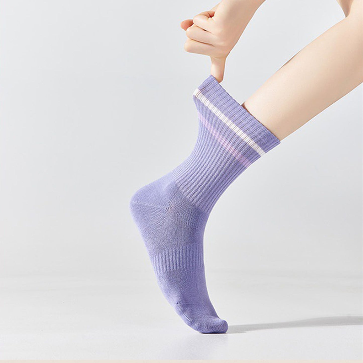 3-Pack Striped Ribbed Crew Socks Soft Stretch Fit Casual Athletic Style