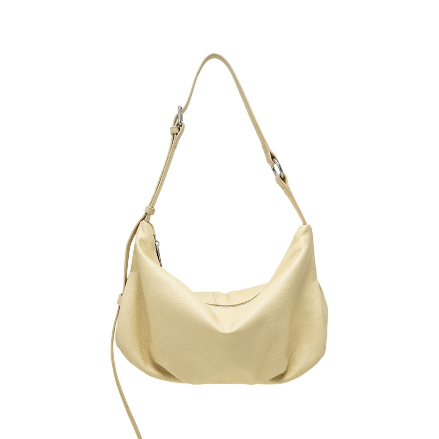 Slouchy Leather Shoulder Bag with Adjustable Strap Soft Crescent Silhouette and Zip Closure