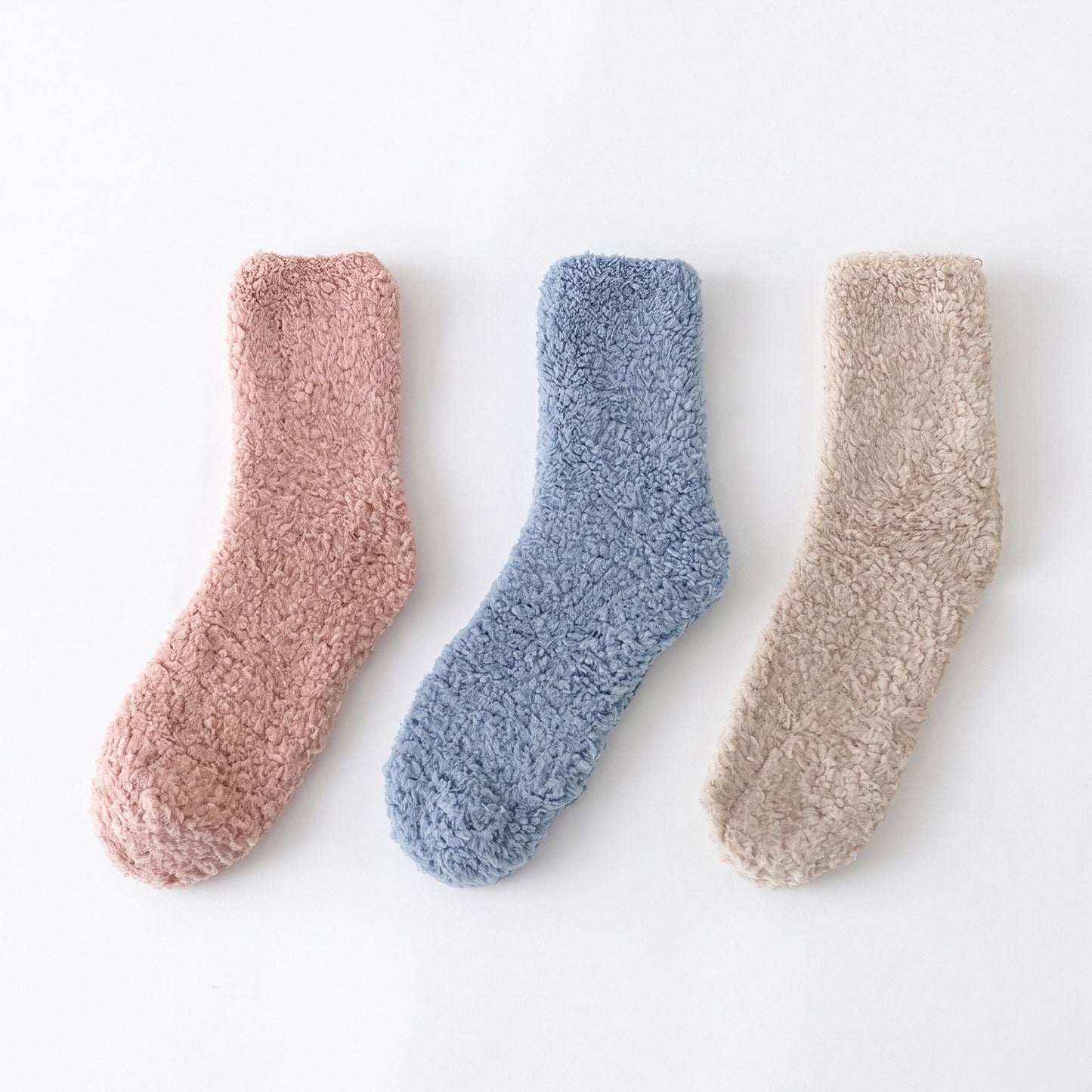 3-Pair Plush Fuzzy Crew Socks Set, Ultra-Soft Cozy Cabin Slipper Socks for Winter Lounging
