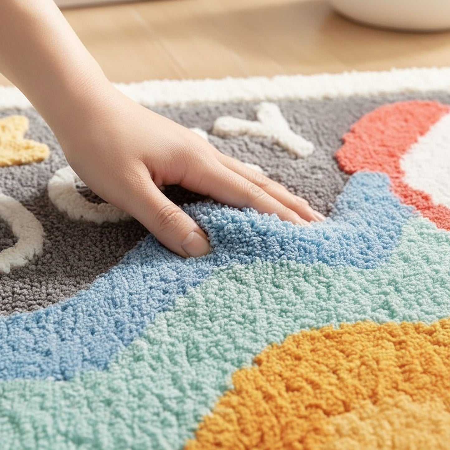 Tufted Floor Mat with Cute Animal and Sunflower Design Non Slip Backing Soft Plush Decorative Rug