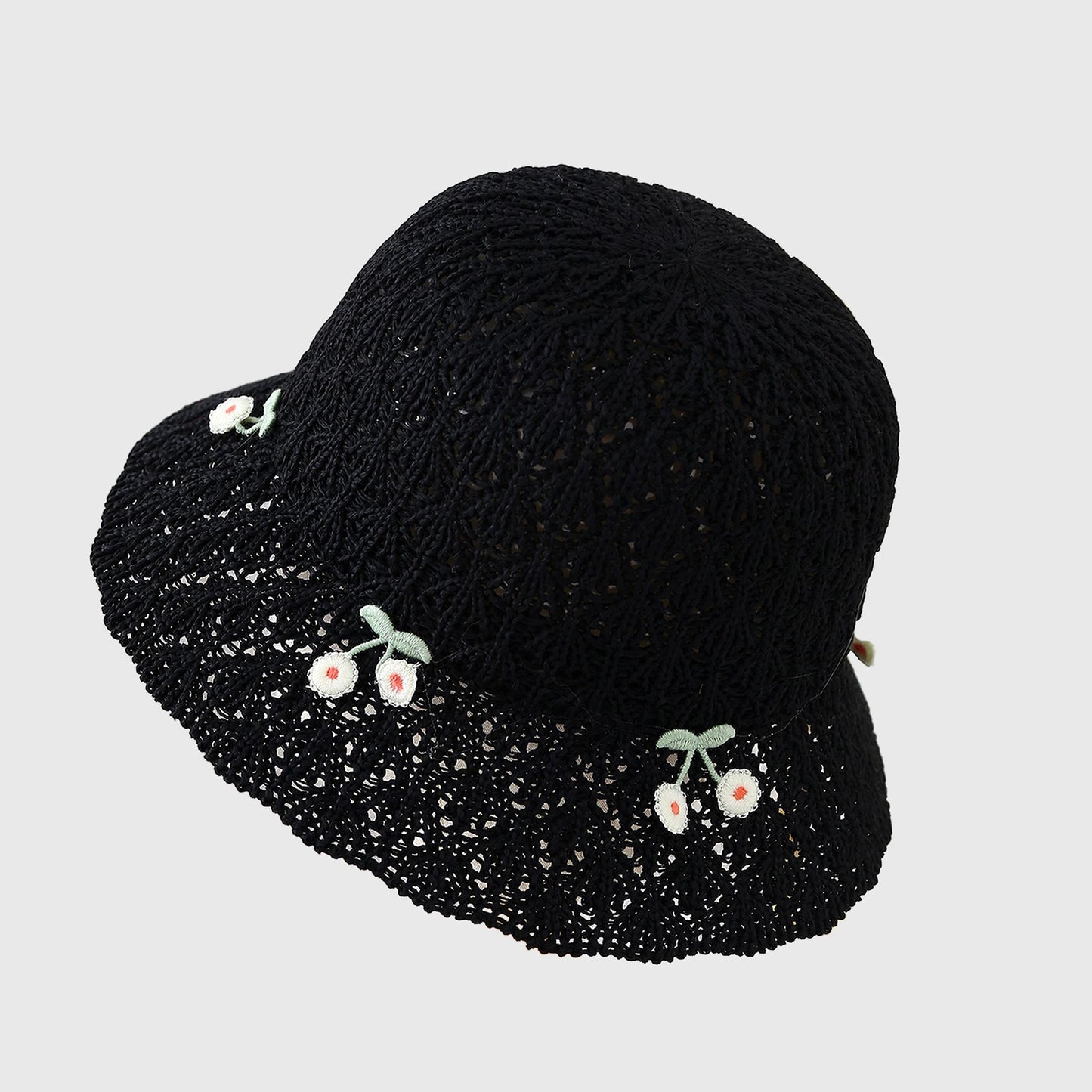 Crochet Straw Sun Hat with Cherry Accents