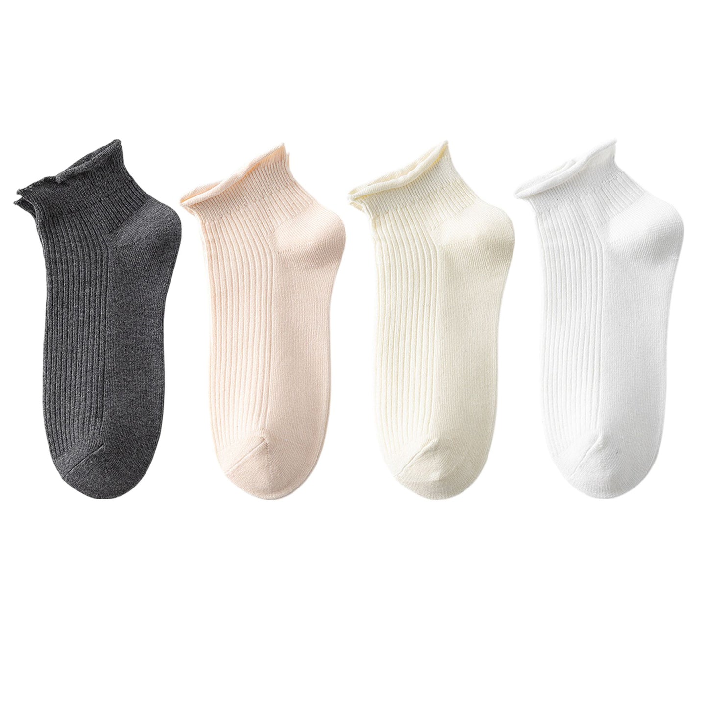 4 Pairs Ultra-Thin Ribbed Ankle Socks Soft Stretch Breathable Design in Multiple Color Combinations