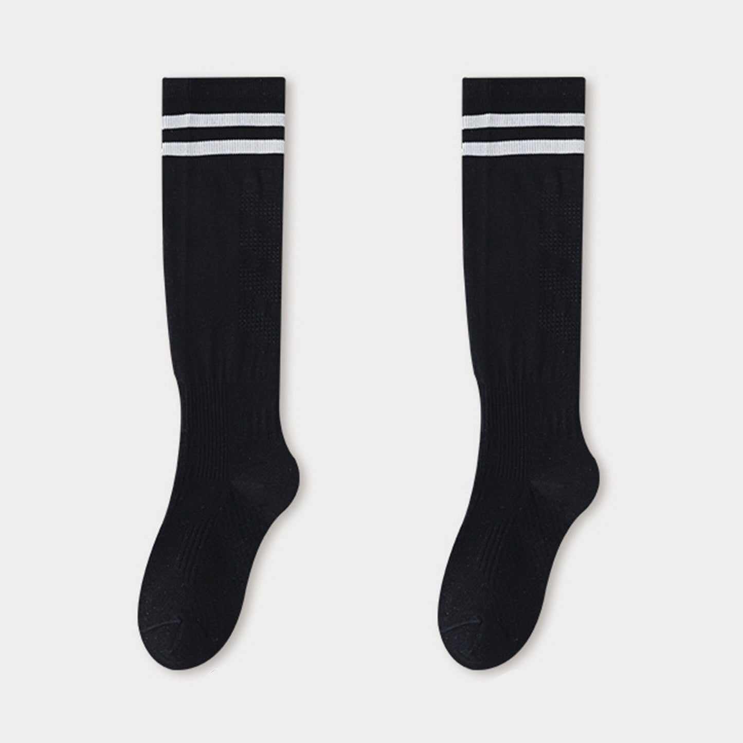 2-Pair Knee-High Athletic Compression Socks with Breathable Mesh and Stripe Design